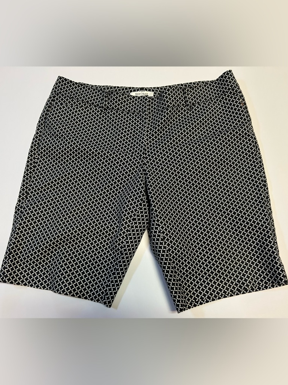 White House Black Market Black and White Geometric Chino Bermuda Shorts Size 12
